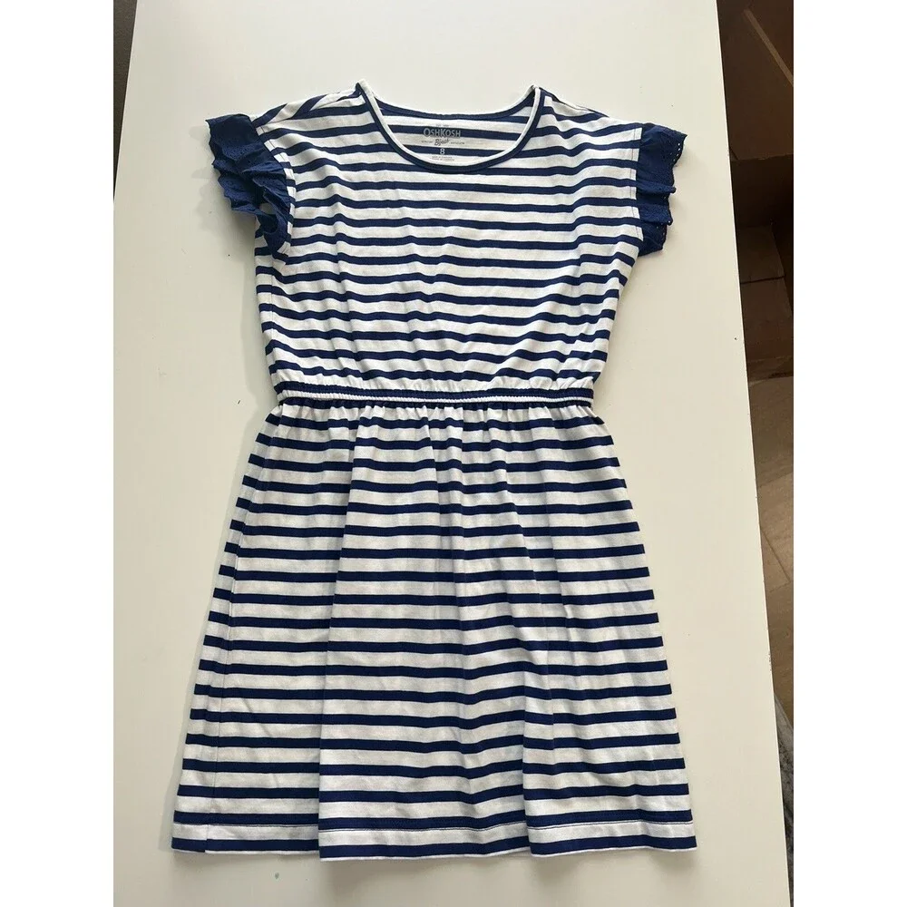 Girls Navy Stripe Dress Kids 8 Oshkosh B'gosh Navy, White L2